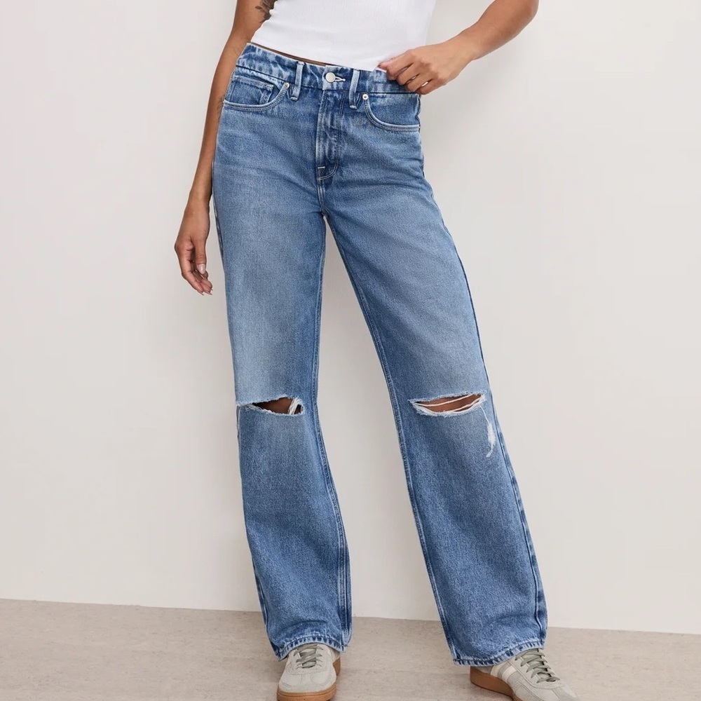 Good American Good 90s Relaxed Blue Distressed Flare Jeans NWT